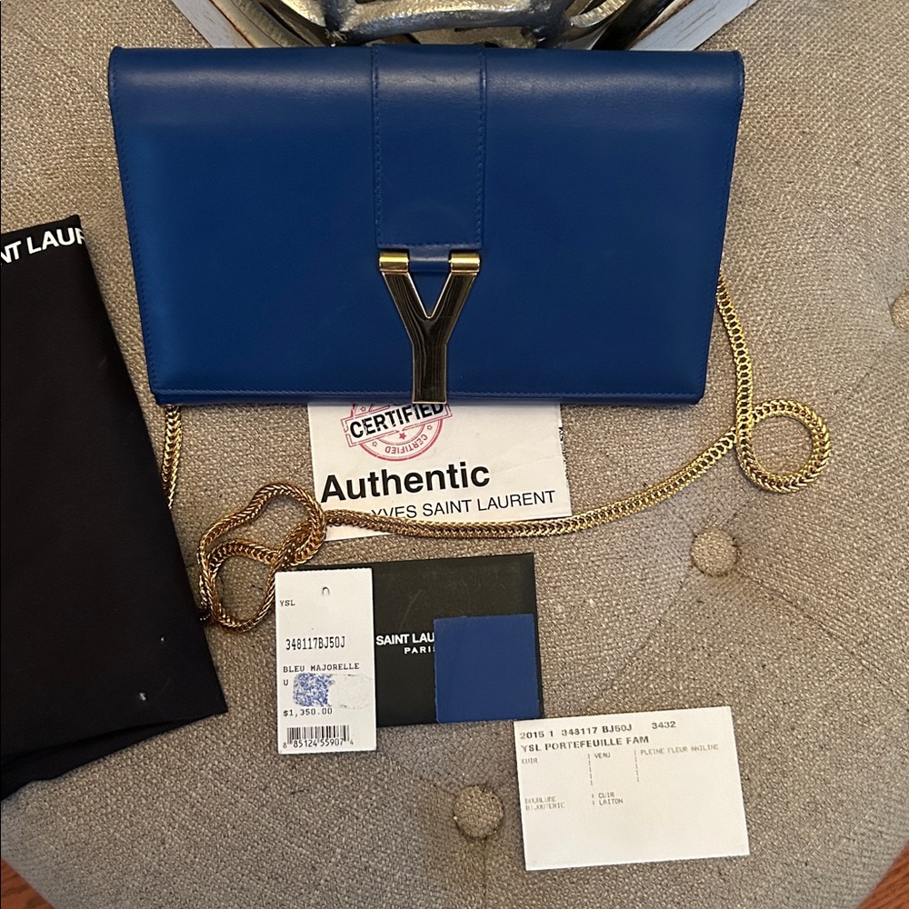 Yves Saint Laurent Y-Linge Clutch/Crossbody Gold Chain bag